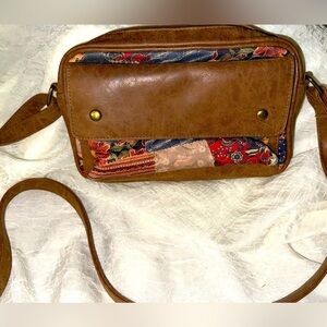 Brown Leather Crossbody Bag with Transparent Panel